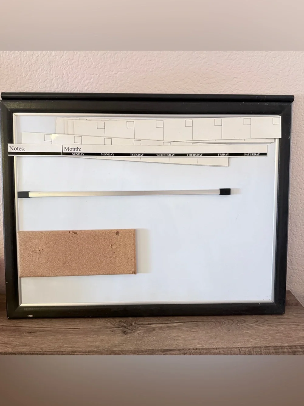 Magnetic Weekly Planner Whiteboard & calendar with Cork Strip - Black Frame